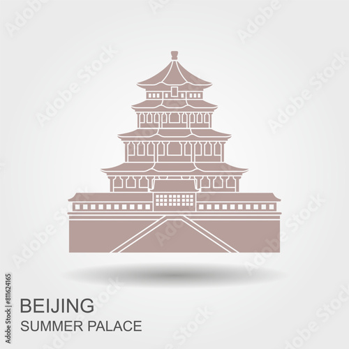 Summer Palace in Beijing China. Flat cartoon style historic sight showplace attraction web site vector illustration