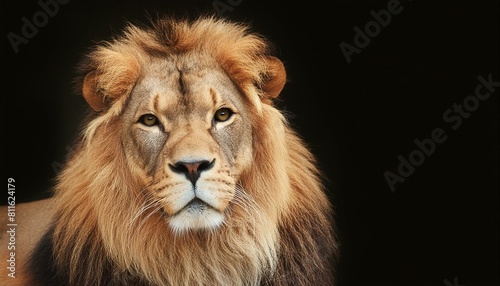 Roaring Majesty  Frontal View of Lion Against Black Background