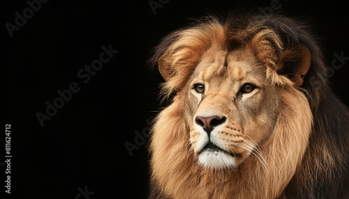 Roaring Majesty  Frontal View of Lion Against Black Background
