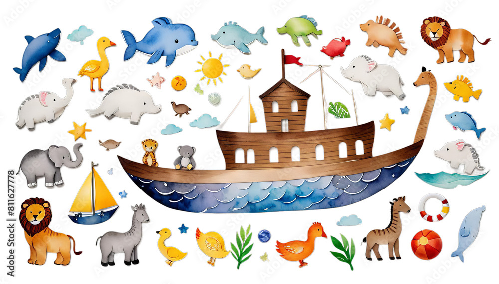s baby watercolor noah ark birthday card children cartoon imagination fairy tale unusual bible art artwork design print illustration painting butterfly insect animal colourful nature rabbit hare bear