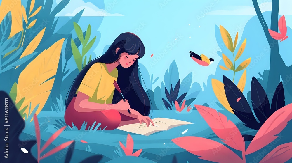 Tranquility and Creativity: Woman Embracing Poetry Craft Tranquility and Creativity: Woman Embracing Poetry Craft