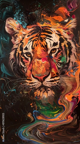 Colorful  abstract depiction embodies a tiger s essence.
