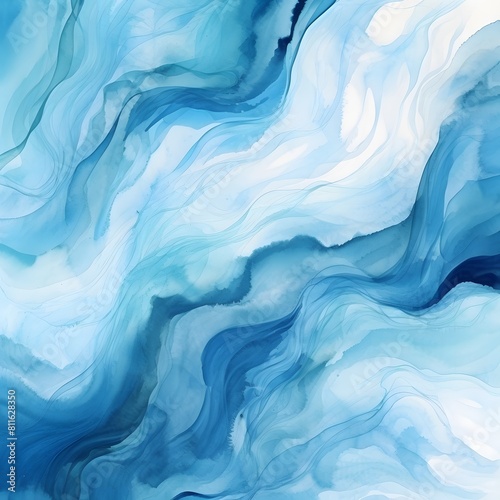 Abstract wave watercolor background in blue colors. Generative AI.