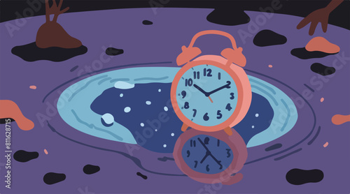 Thought-Provoking Illustration of a Clock in a Puddle of Water