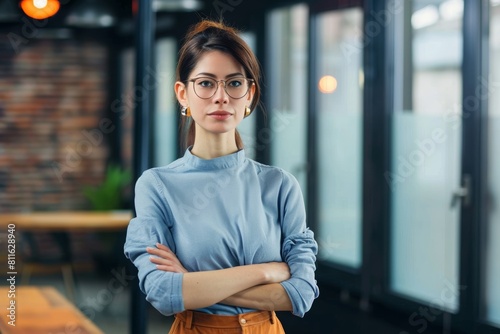 Portrait of young business woman in modenr co-working space photo
