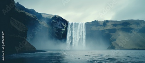 Scenic waterfall in front of a beautiful landscape, created with AI