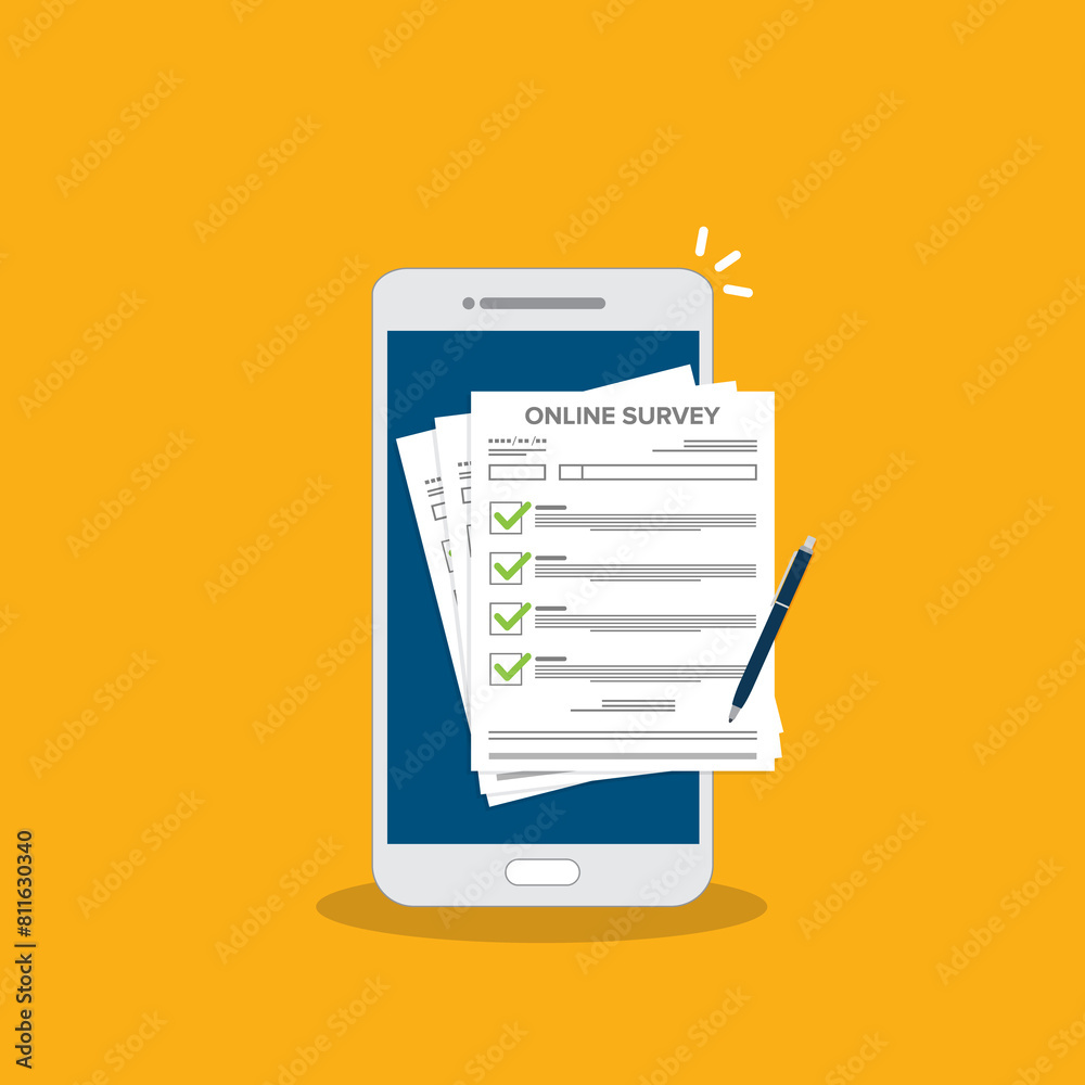 Online survey. Customer feedback. Checklist browser window on a mobile phone . Choice, survey concepts. Online survey. Customer feedback. Checklist browser window on a mobile phone . Choice, survey concepts.