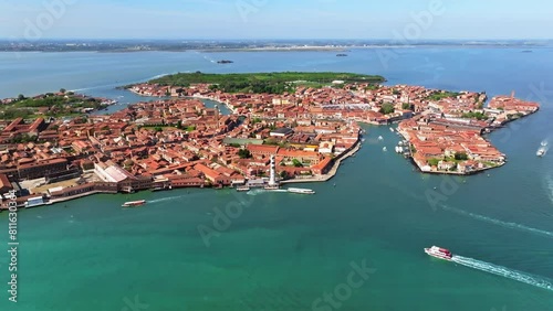 Distant aerial view of Murano Island, Venice, Italy on a sunny day photo