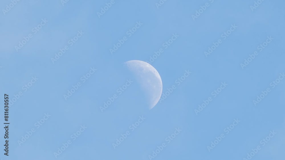 Half Moon Visible During Daytime Blue Sky With Clouds Australia, Victoria, Gippsland, Maffra Medium Shot Half Moon Visible During Daytime Blue Sky With Clouds Australia, Victoria, Gippsland, Maffra Medium Shot