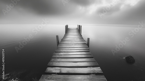 A wooden pier is shown in front of a body of water