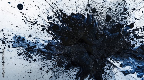 Ink spray burst creates abstract background in black and blue colors