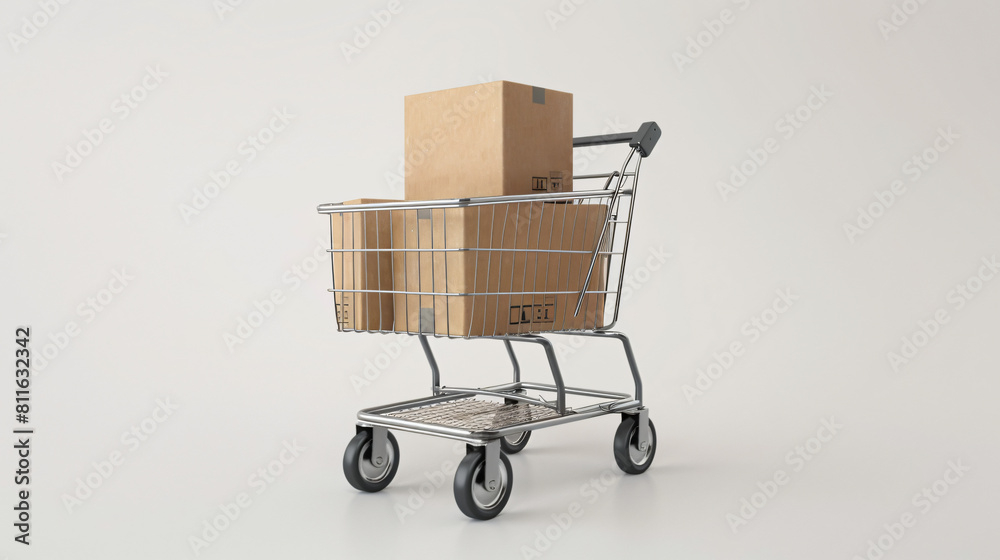 Hand trolley with cardboard box on isolated white background