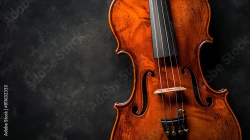 Close-up view of a traditional violin on a soft dark velvet backdrop