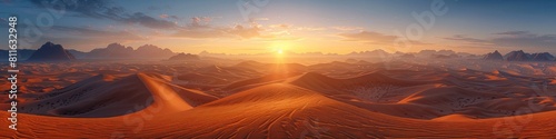Desert Dunes Tranquility Sunset Landscape Expansive Horizon Serene Scenery Dramatic Lighting Arid
