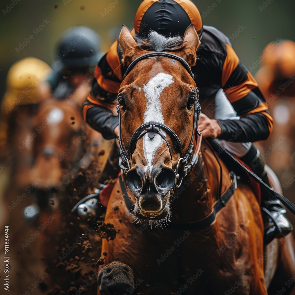 Obraz premium Thrilling 4K HD Wallpaper of Derby Horses Racing in a Breathtaking Showdown