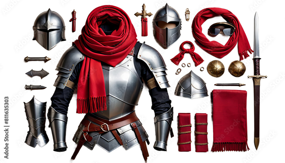 red scarf armor woman human face armoring breastplate person portrait clothing female warrior foulard protection mediaeval battle fighter sword shield metal