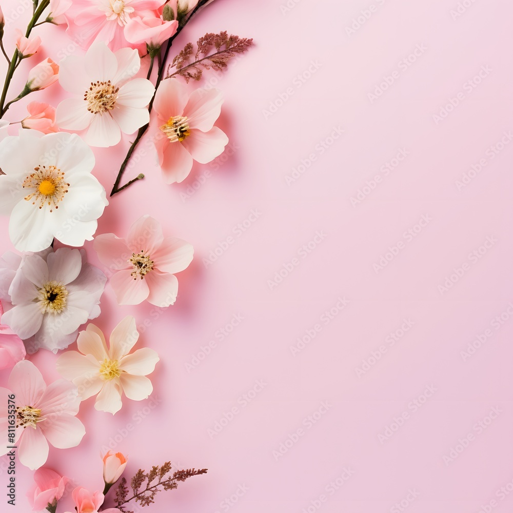 Pink background with flowers. Generative AI. Pink background with flowers. Generative AI.