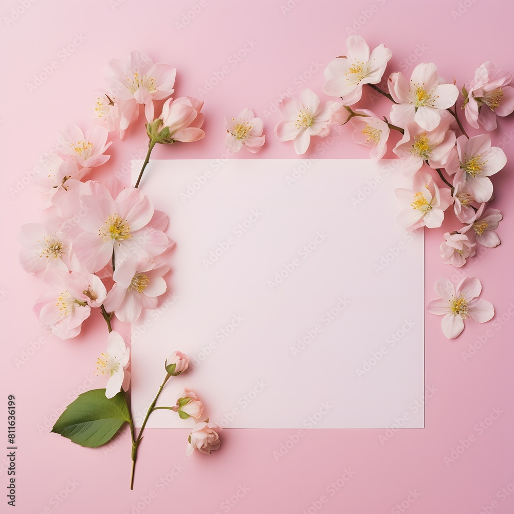 Pink background with flowers. Generative AI. Pink background with flowers. Generative AI.