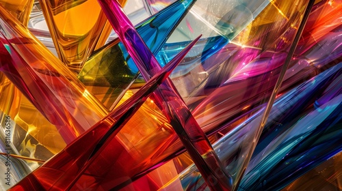 Detailed layered glass close-up creates a dynamic, colorful effect.