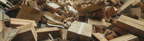 A chaotic jumble of cardboard boxes, creating a mazelike structure that seems to go on forever