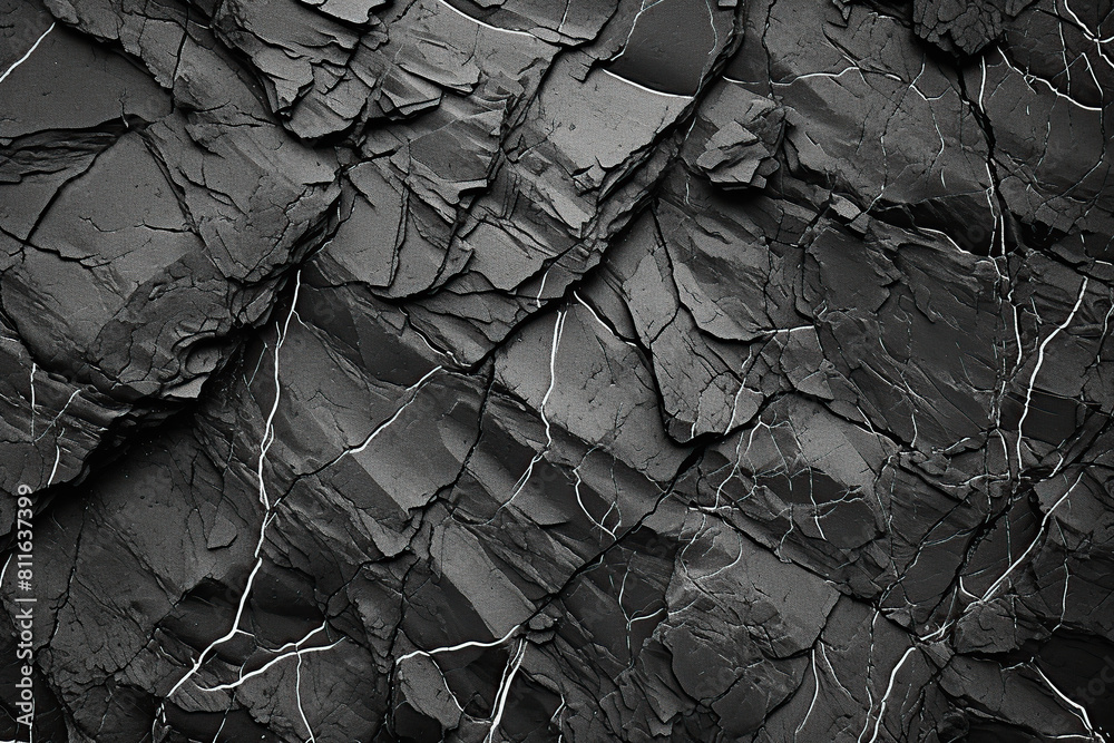 Black white rock texture rough mountain surface close up dark volumetric stone background with space for design