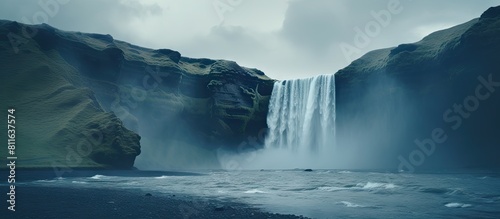 Scenic waterfall in front of a beautiful landscape, created with AI