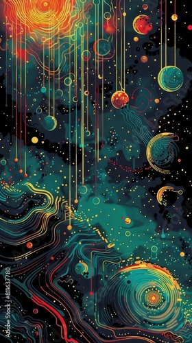 Pixel Art of interstellar travel through a warp bubble, depicted in a vintage scifi style, blending cosmic phenomena with psychedelic patterns