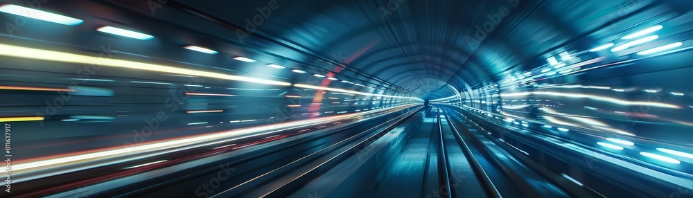 A futuristic concept of a train tunnel featuring advanced lighting and architecturally stunning elements