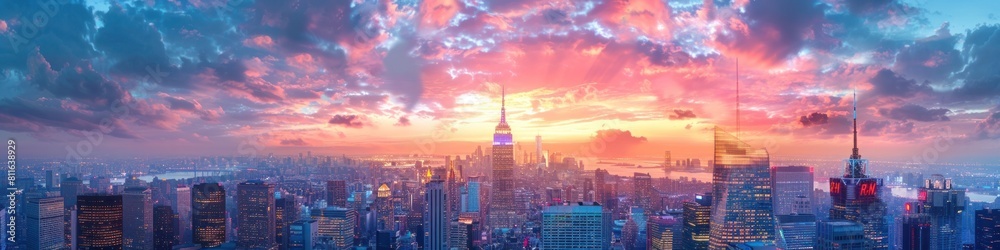Radiant Cityscape Concerto A Timelapse of a Vibrant Skyline at Sunrise Illuminating the