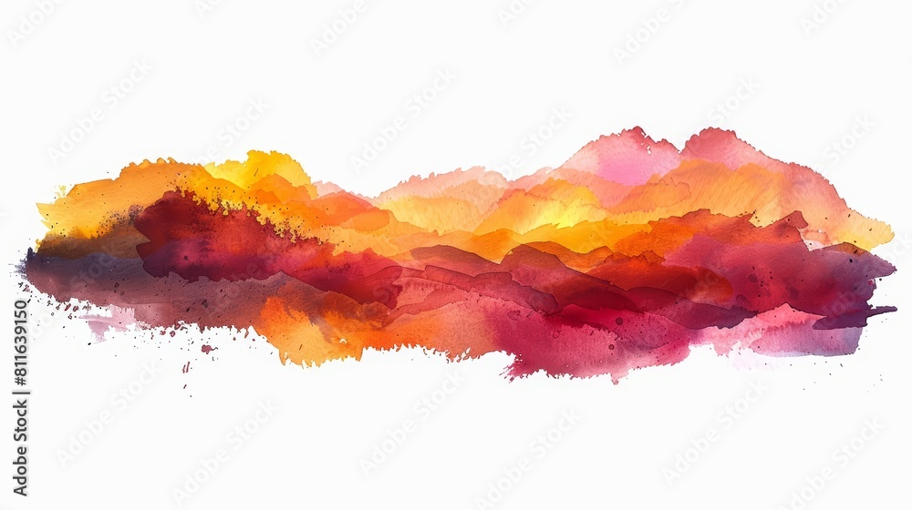 Fototapeta premium A set of watercolor of a vibrant sunset over the desert, where the sky and sand seem to merge in fiery hues, Clipart isolated with a white background