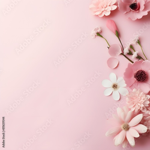 Pink background with flowers. Generative AI.