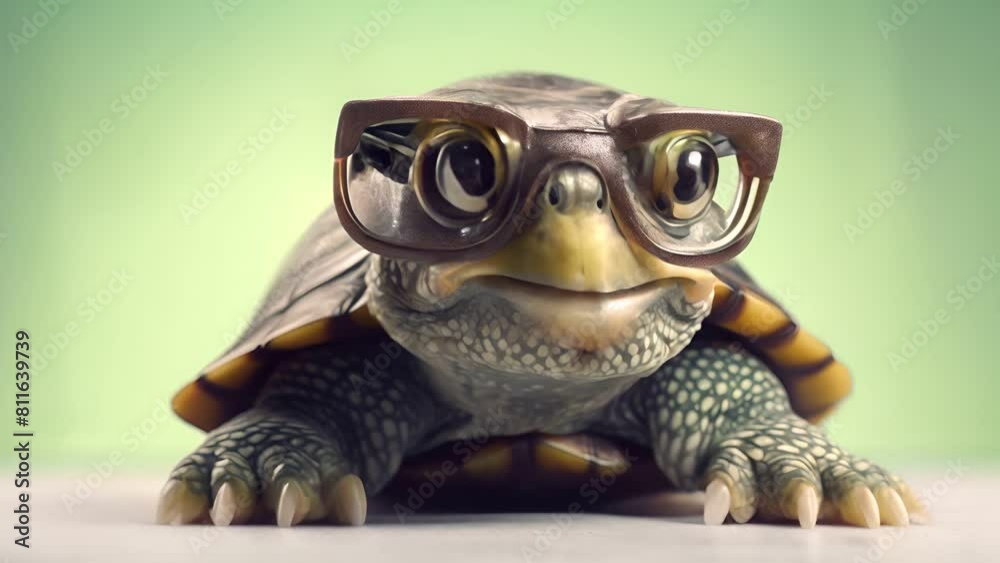 Turtle with glasses in green background Turtle with glasses in green background