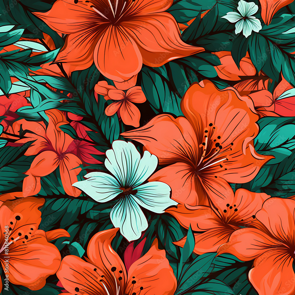 Fototapeta premium Flower digital art seamless pattern, the design for apply a variety of graphic works