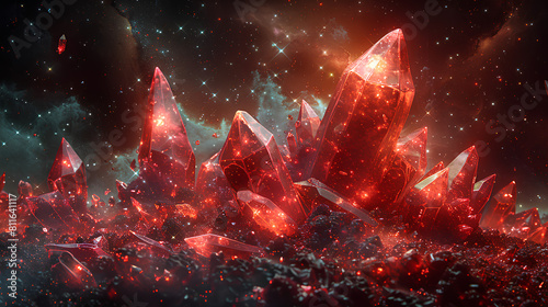 pile of beautiful diamonds with a galaxy outer space background photo