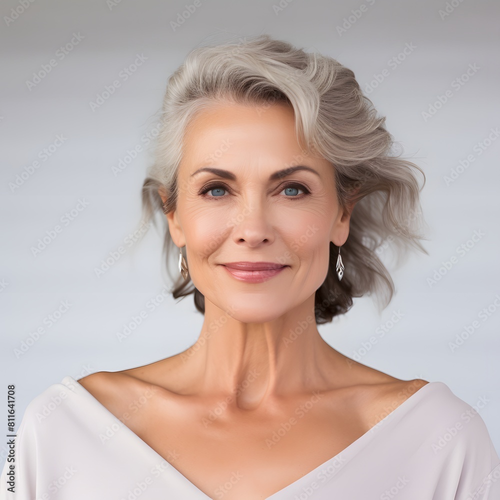 Portrait of beautiful senior woman with short white hair. Generative AI. Portrait of beautiful senior woman with short white hair. Generative AI.