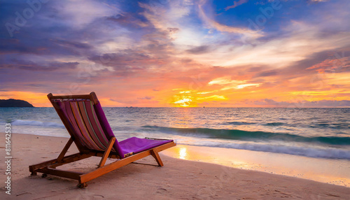 Chair on the beach on tropical island. Landscape with ocean, seaside. Vacation and relaxation © happyjack29