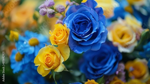 Blue rose and yellow roses flowers