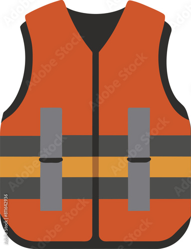 Life jacket, safety vest, orange and black, vector illustration.