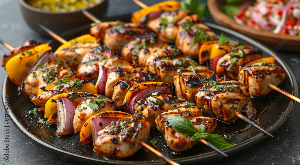Grilled Chicken kebabs with fresh vegetables