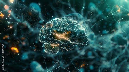 Explore the concept of artificial intelligence merging with biological systems through a visually striking interpretation of a brain synapse scan illustration