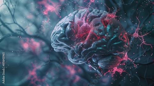 Explore the concept of artificial intelligence merging with biological systems through a visually striking interpretation of a brain synapse scan illustration