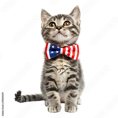 A cute cat United States flag bow 4th of July on a transparent background