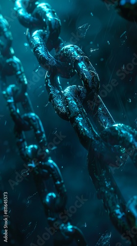 A close up of a chain with water.