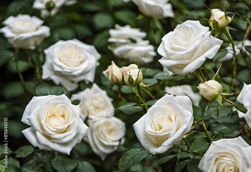 A view of White Roses in a garden