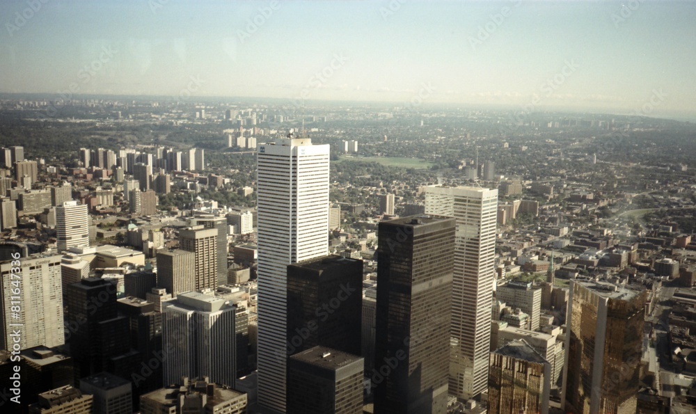 Fototapeta premium Vintage panoramic photo from Toronto CN Tower - September 1982