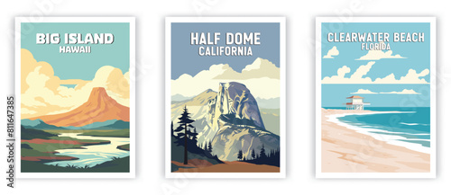 Big Island, Half Dome, Clearwater Beach Illustration Art. Travel Poster Wall Art. Minimalist Vector art