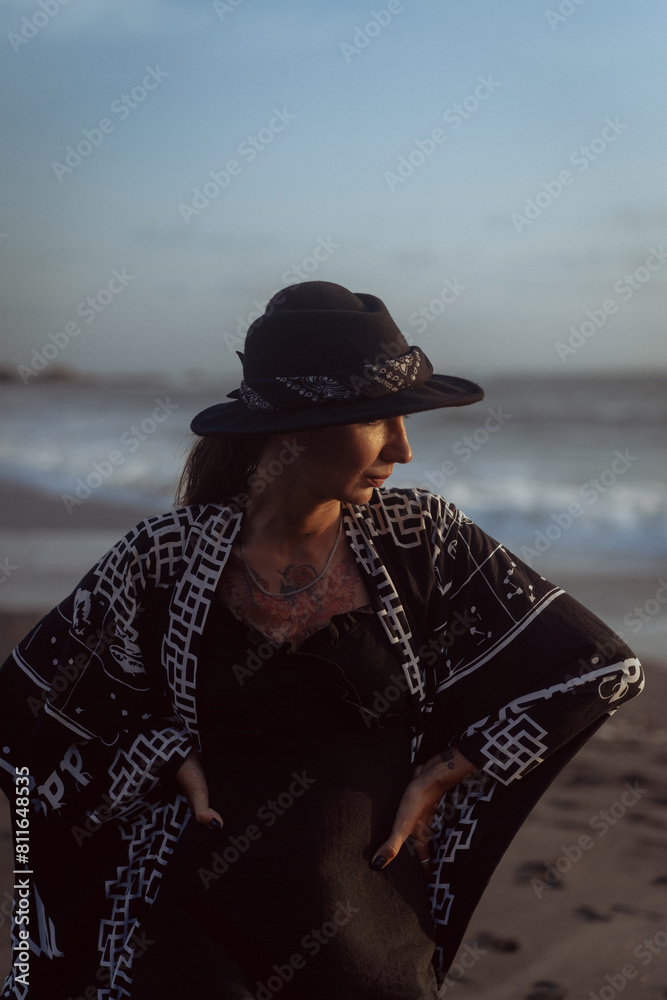 Woman with hat on the beach, portrait, close-up. Woman with hat on the beach, portrait, close-up.