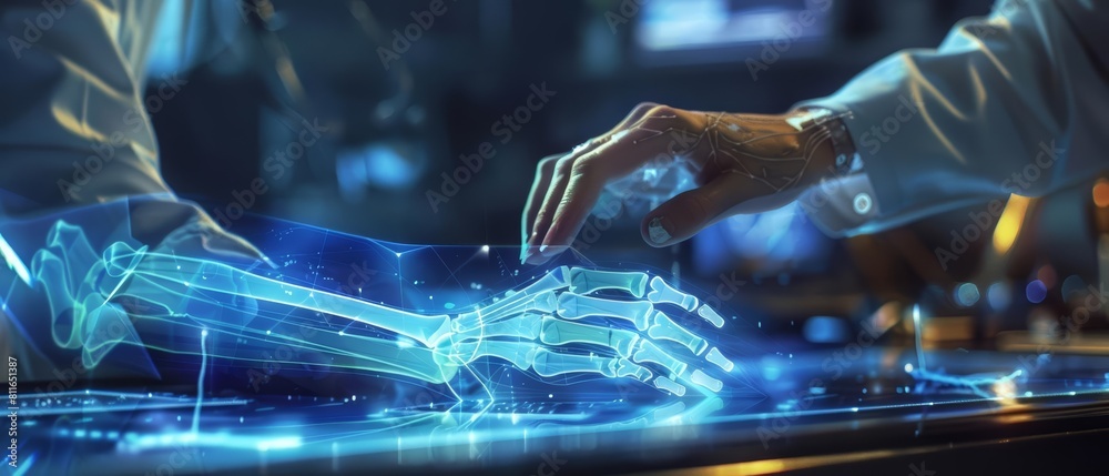 Various virtual tools and markers appearing on the hologram to assist the doctor in accurately aligning a fractured bone Various virtual tools and markers appearing on the hologram to assist the doctor in accurately aligning a fractured bone