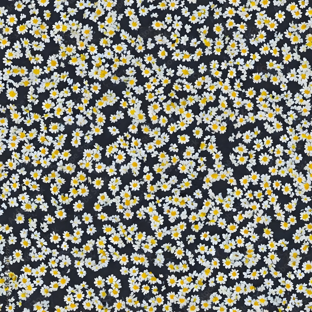 Daisy flower seamless pattern on grey background. Floral print with tiny chamomile great for fashion fabric, home decor textile and wallpaper Daisy flower seamless pattern on grey background. Floral print with tiny chamomile great for fashion fabric, home decor textile and wallpaper
