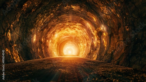 A long dark tunnel with a bright light at the end. photo